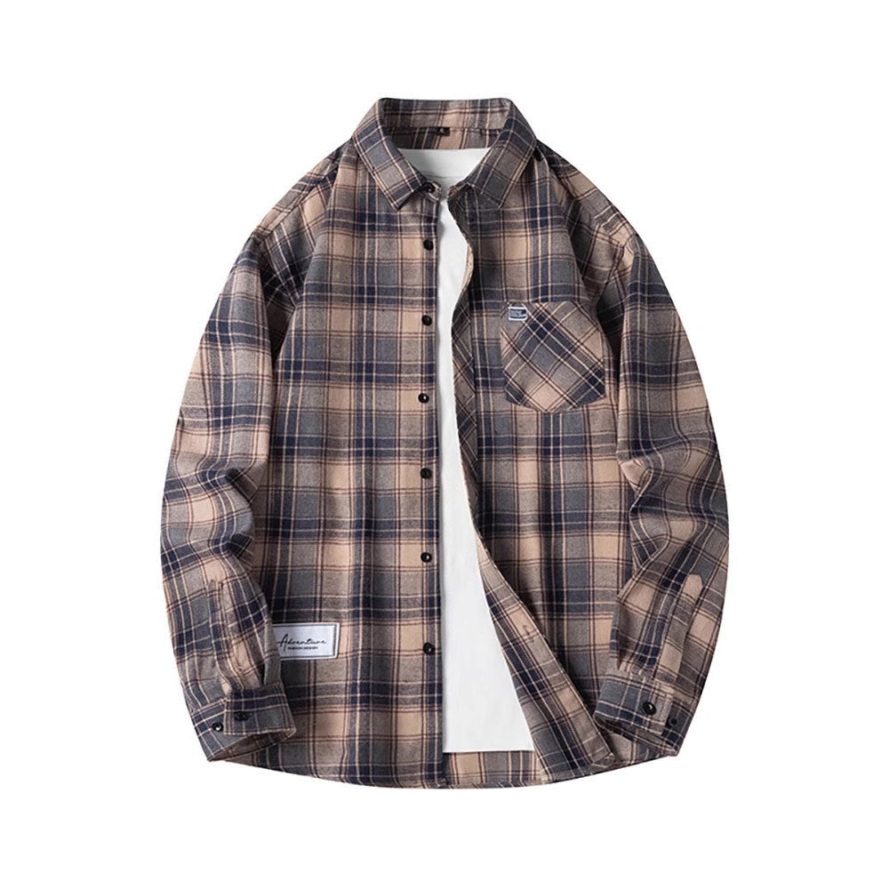 American Fashion Brand Long Sleeve Plaid Shirt Men