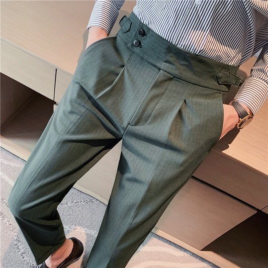 High-waisted Trousers Striped Casual Men