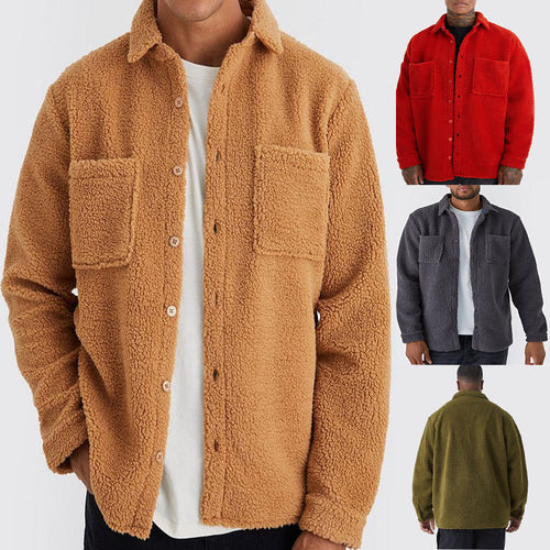 Loose Button Polo Collar Solid Color Cardigan Jacket Men