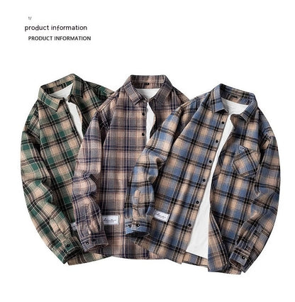 American Fashion Brand Long Sleeve Plaid Shirt Men