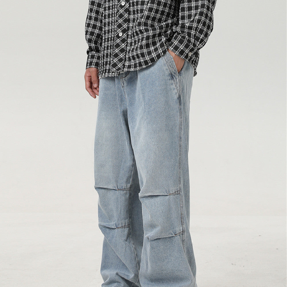 Fashion Retro Loose Denim Trousers Men